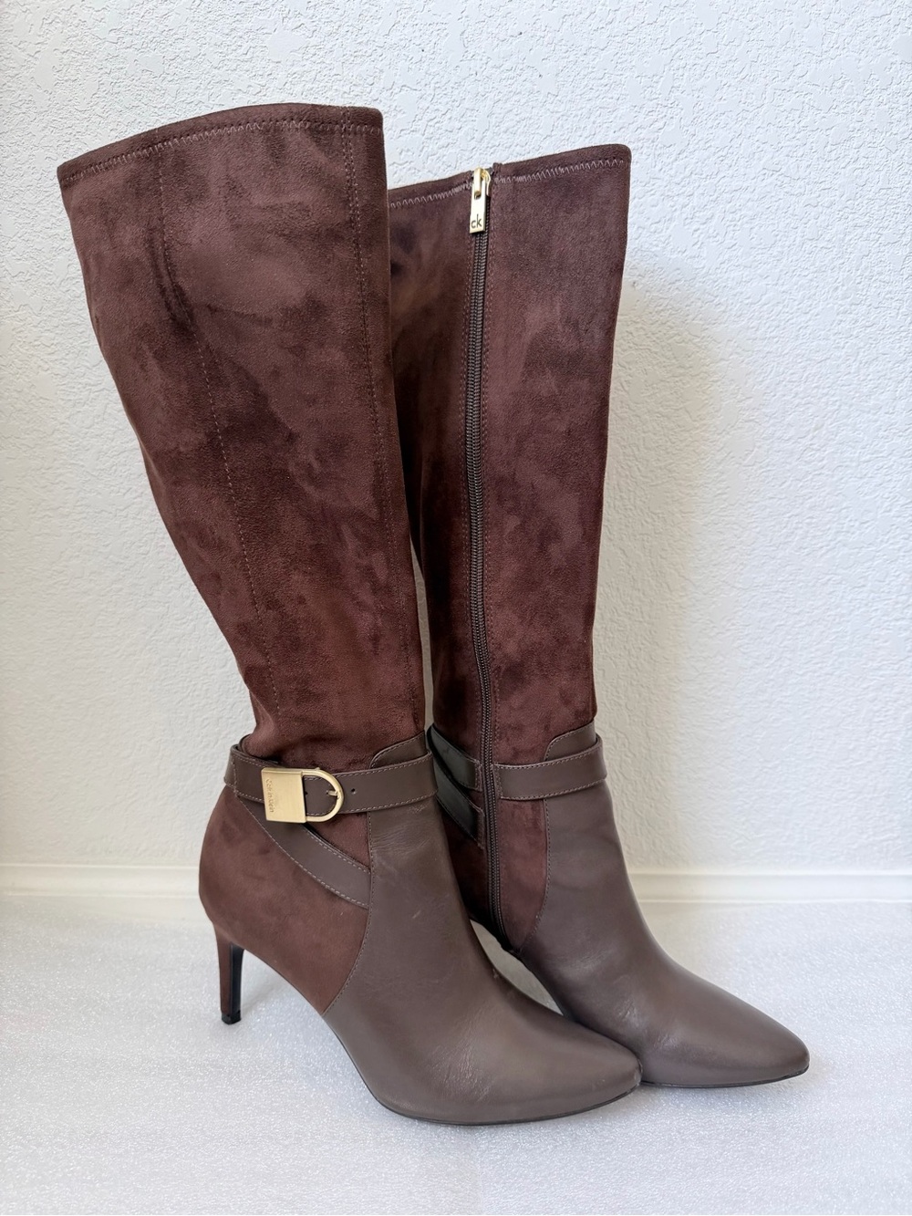 Calvin Klein Knee-High Heeled Boots  Coffee Bean Size 6.5